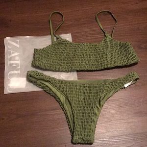 NWT Zaful Forest Green Ribbed Bikini